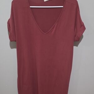 Elegant V-Neck Short Sleeve Top - Maroon